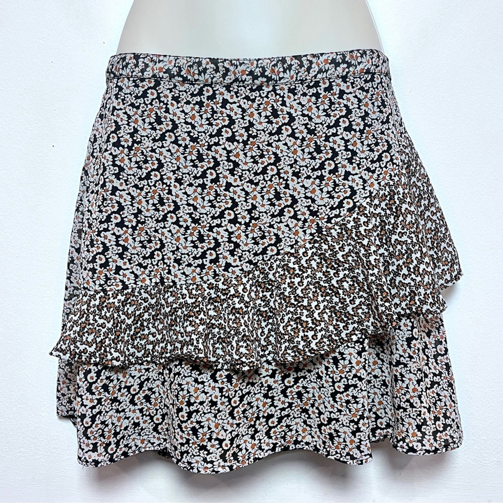 Feminine Tiered Ruffle Boho Fairy Micro Floral Mini Skirt Large